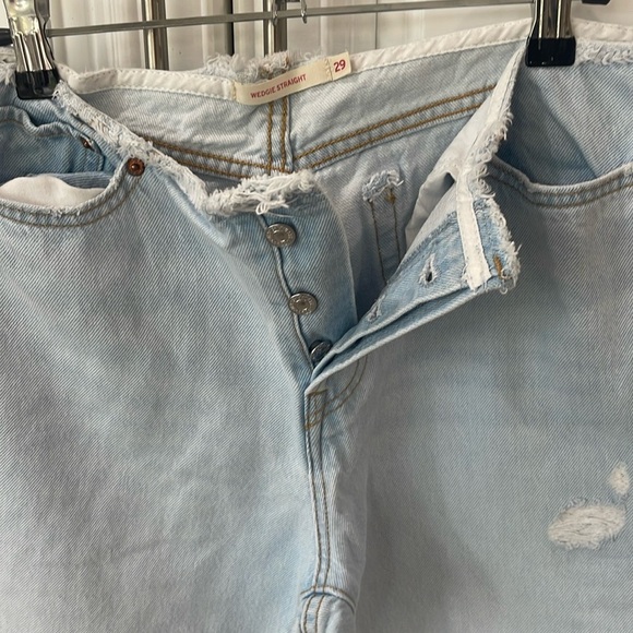 Levis Jeans Wedgie Straight No Waistband light wash raw hem button fly sz 29 - Picture 4 of 17